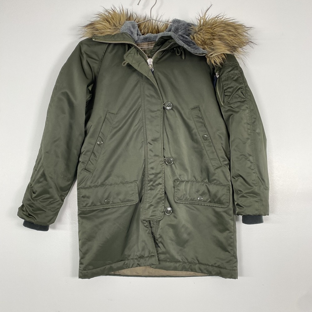 Gap Parka Coat Womens XS Petite Olive Snorkel Faux Fur Hood Lined Insulated